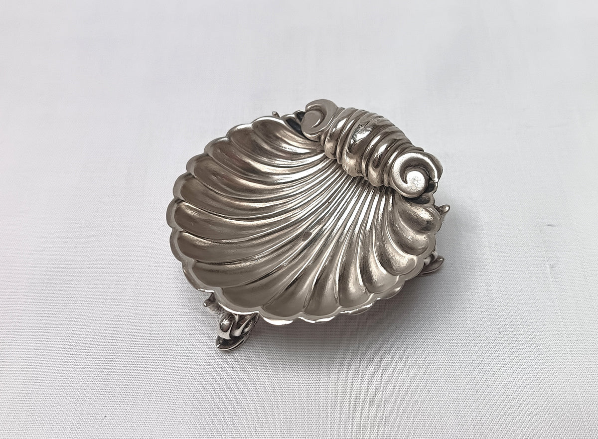 Antique Sterling Silver | Shell-Form Salt Cellar on Dolphin Supports | Regency–Early Victorian Style | 19th Century