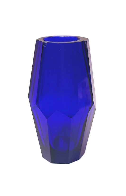 Unmarked | Faceted Cobalt Glass Vase | Art Deco Geometric Style | Central European | c.1920s–1950s
