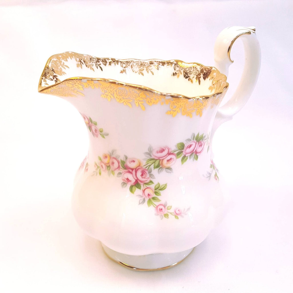Royal Albert | Dimity Rose | Serving Grouping — Cake Plate, Milk Jug & Sugar Bowl | © 1969