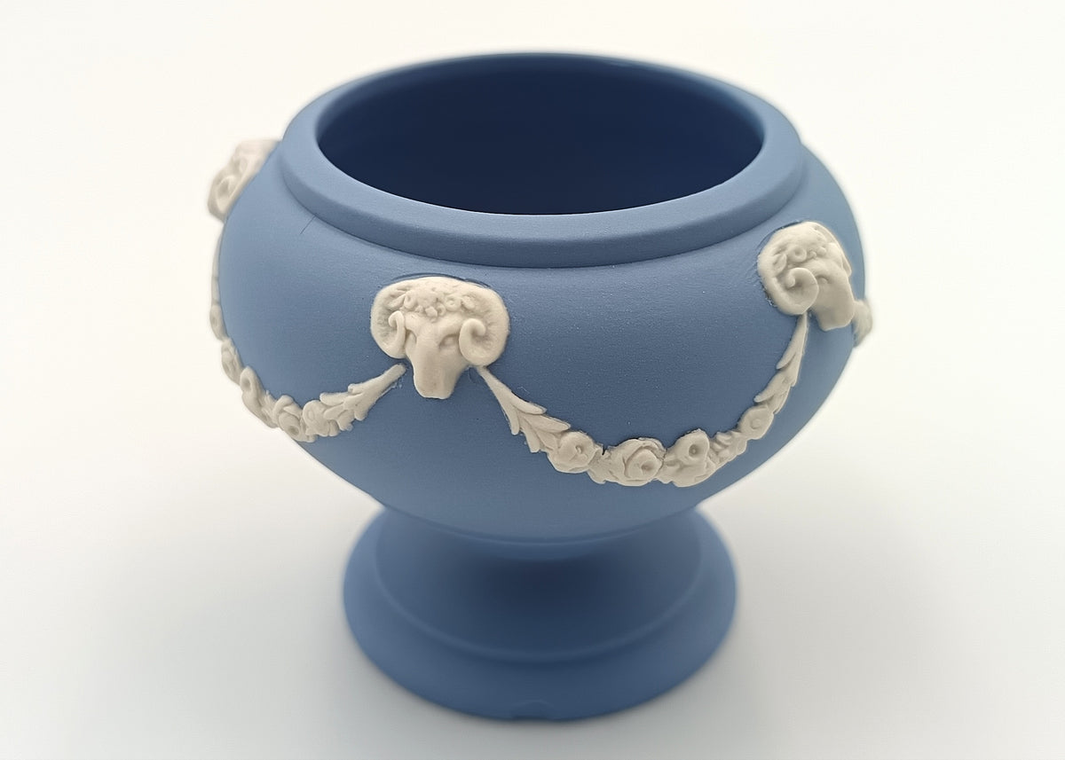 Wedgwood | Jasperware | Posy Vase | Light Blue | Ram’s Head Masks and Floral Swags | England | 1955