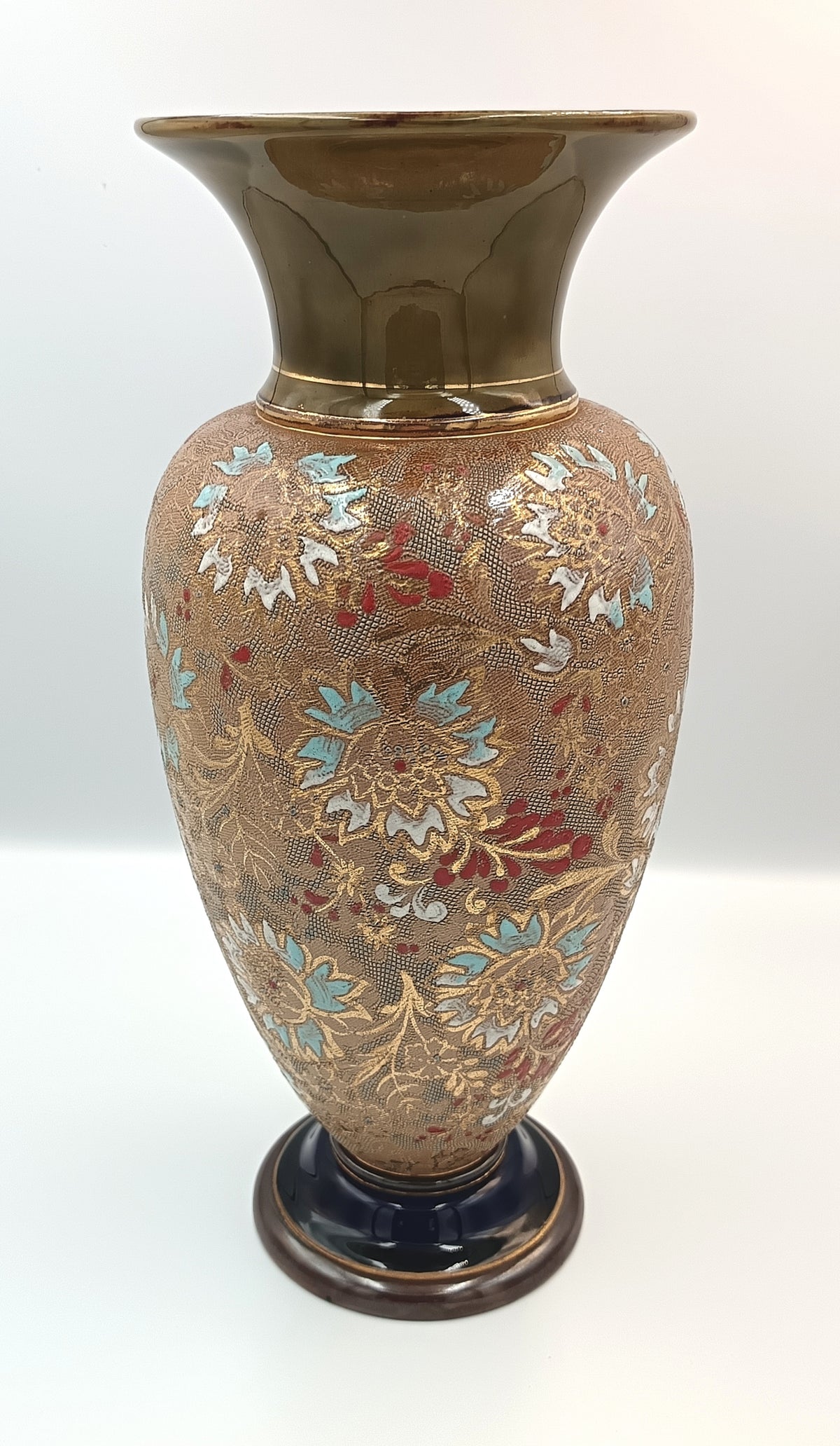 Doulton Lambeth | Slater’s Patent | Large Stoneware Vase | Floral Chine Decoration | England, 1891–1914