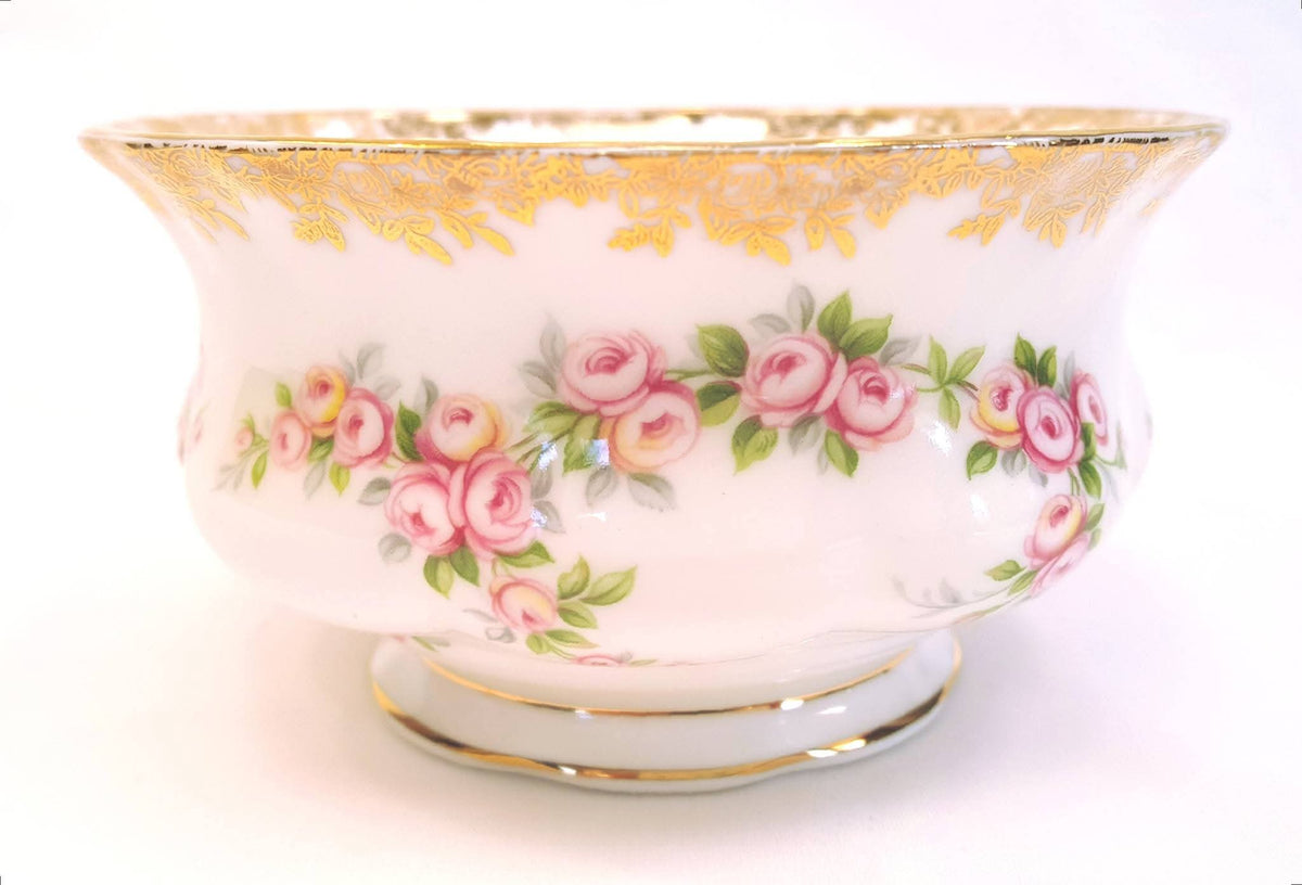 Royal Albert | Dimity Rose | Serving Grouping — Cake Plate, Milk Jug & Sugar Bowl | © 1969