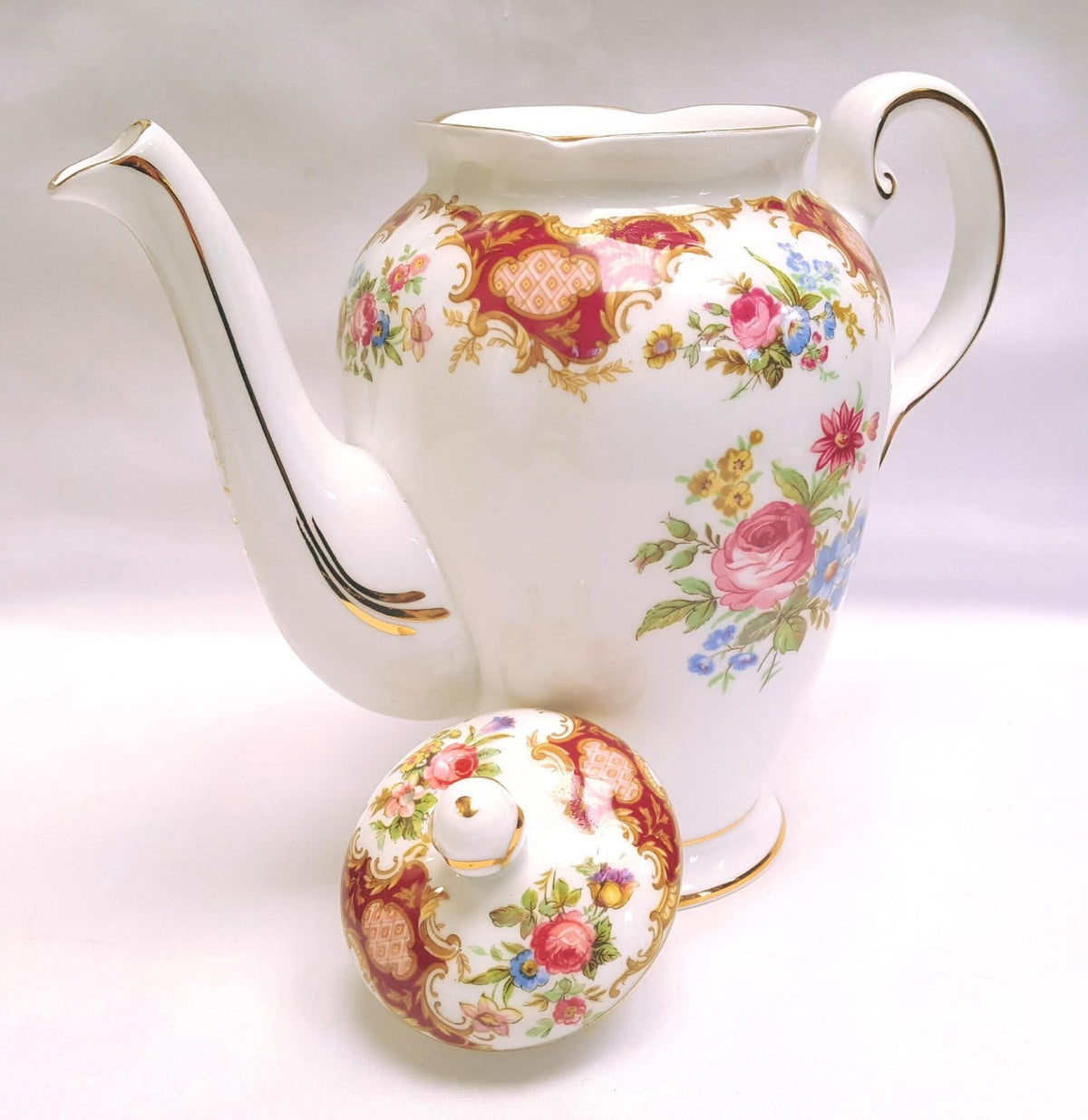 Tuscan Fine Bone China | Windsor | Coffee Set | Crimson & Gold Rococo | Circa late 1940s–1950s