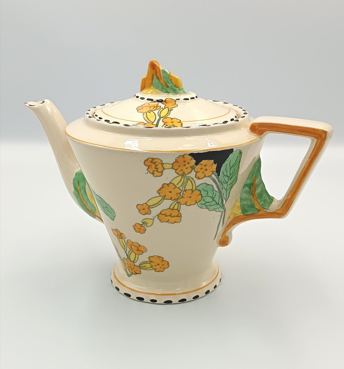 Burgess & Leigh (Burleigh Ware) | Meadowland Pattern | Zenith Shape Teapot | Art Deco Earthenware | Burslem, England, c.1930s