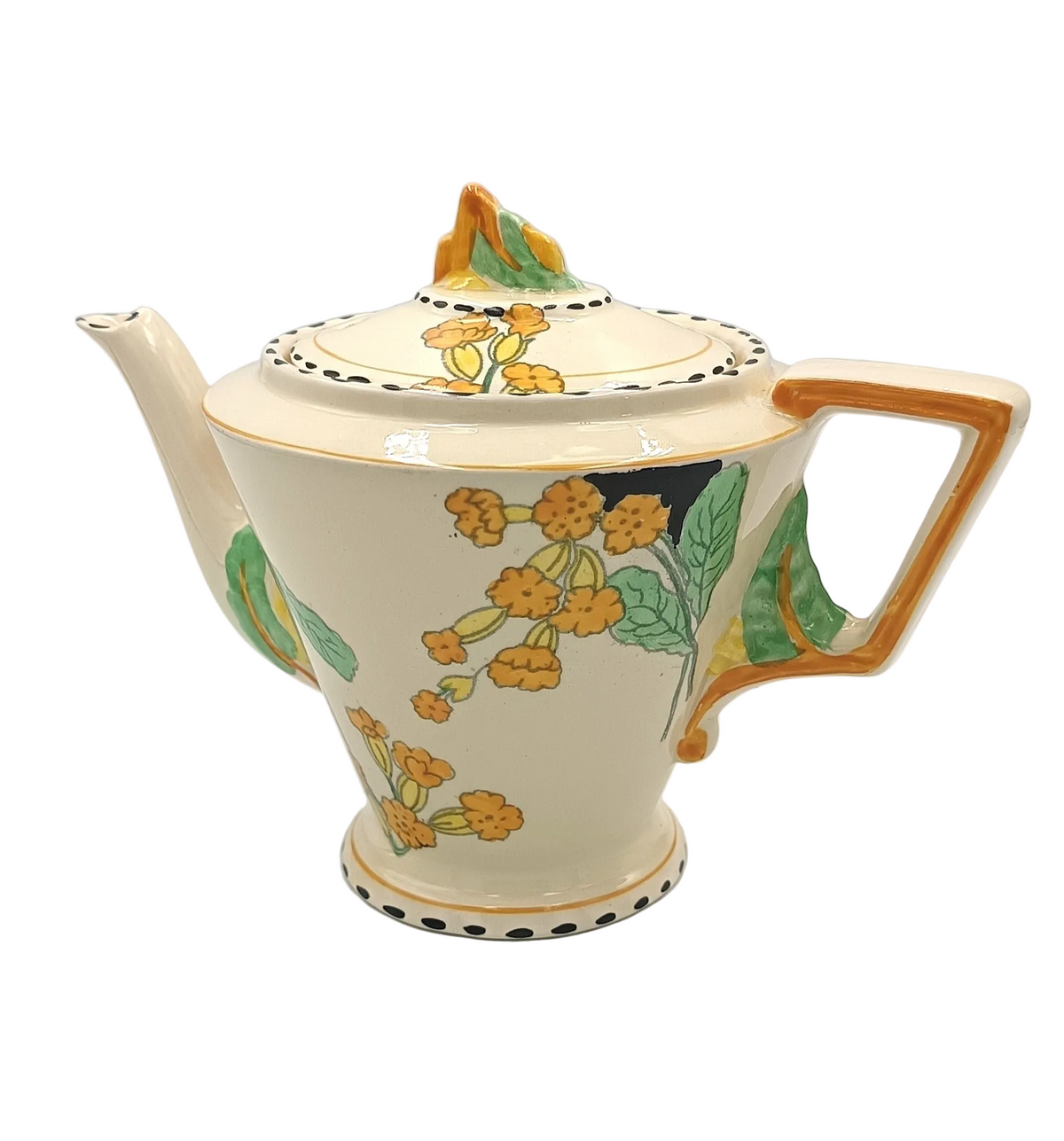 Burgess & Leigh (Burleigh Ware) | Meadowland Pattern | Zenith Shape Teapot | Art Deco Earthenware | Burslem, England, c.1930s