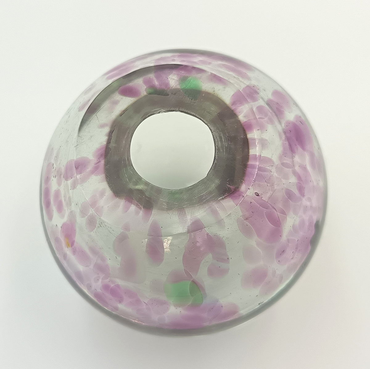 Hand-Blown Studio Glass Ornament | Mauve-Pink, Soft Purple & Green in Clear Glass | Unsigned