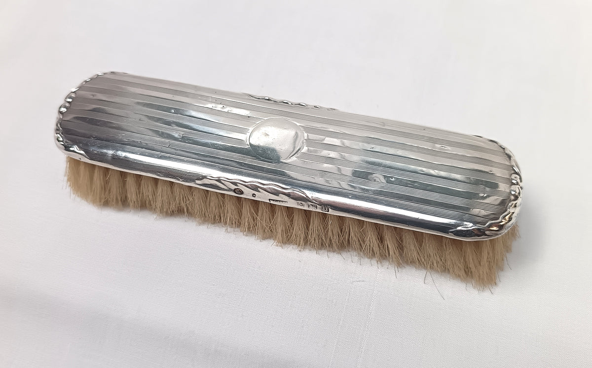Antique Sterling Silver Clothes Brush — Birmingham Hallmarked 1919, Engine-Turned, Vacant Cartouche