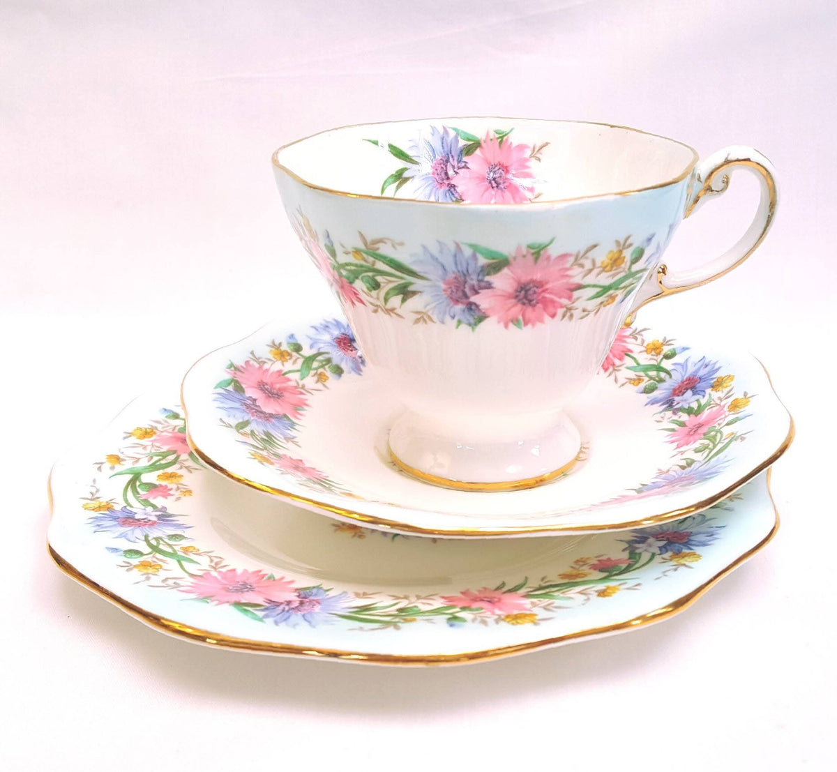 E. Brain & Co Ltd | Foley Bone China | 'Cornflower' | Two Trios | Bone China | Circa 1920s–1940s | Very Good Condition