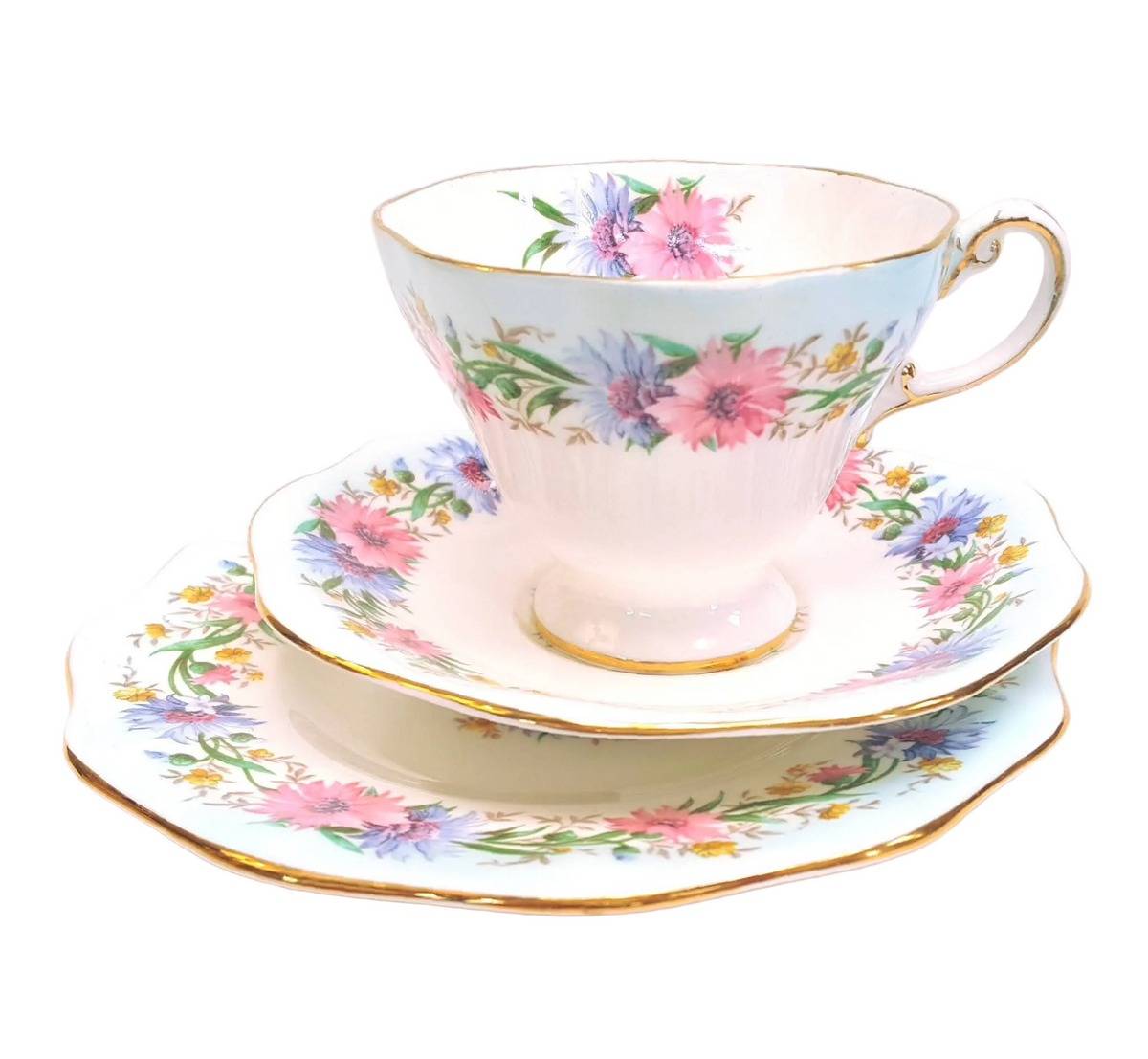 E. Brain & Co Ltd | Foley Bone China | 'Cornflower' | Two Trios | Bone China | Circa 1920s–1940s | Very Good Condition