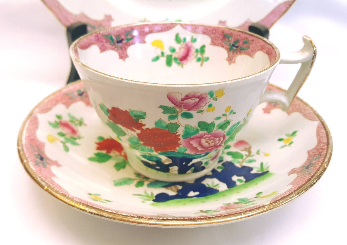 Booths | Mandarin | Six-Cup Teapot & Two Trios | Transferware Chinoiserie with Hand-Applied Colour | Circa 1906