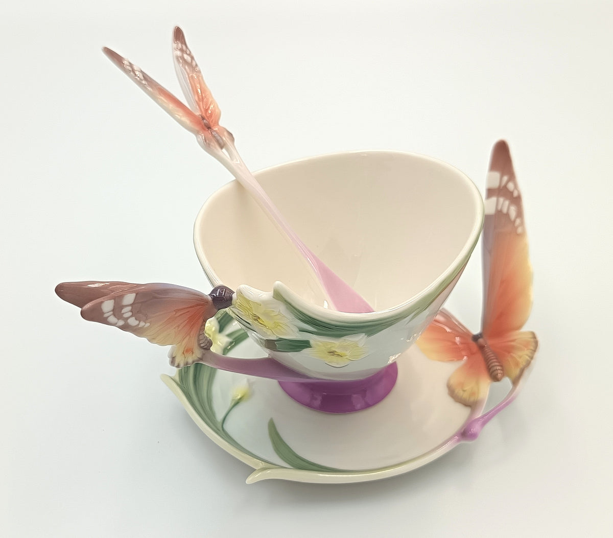 Franz Collection | Papillon Butterfly | Teacup, Saucer and Spoon | Porcelain | XP1693 | Designed by Jen Woo