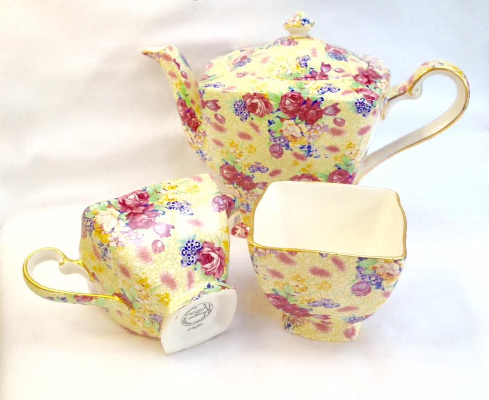 Grimwades Royal Winton | Welbeck | Chintz Teapot, Milk Jug and Open Sugar Basin | Earthenware | England | 1995 Revival