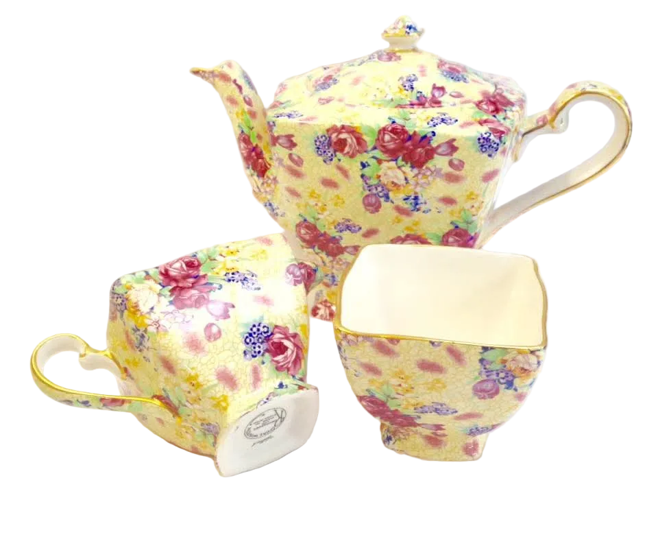 Grimwades Royal Winton | Welbeck | Chintz Teapot, Milk Jug and Open Sugar Basin | Earthenware | England | 1995 Revival