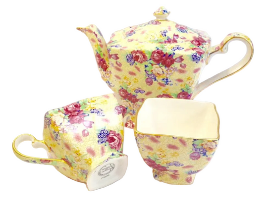 Grimwades Royal Winton | Welbeck | Chintz Teapot, Milk Jug and Open Sugar Basin | Earthenware | England | 1995 Revival