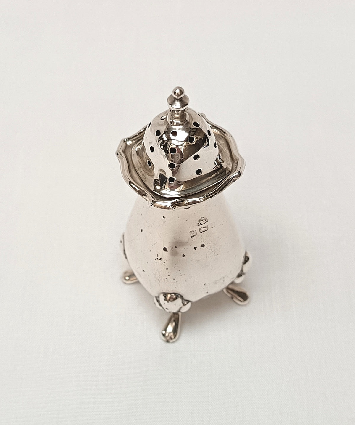 Antique Sterling Silver Pepperette — Adie Brothers Ltd Birmingham 1924, Four Pad Feet, Pierced Domed Cap, 30g