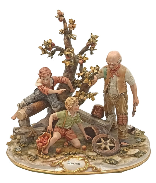 Lorenzo | La Sorpresa (The Surprise) | Large Capodimonte Figural Group | Hand-Painted Porcelain | Italy, 20th Century