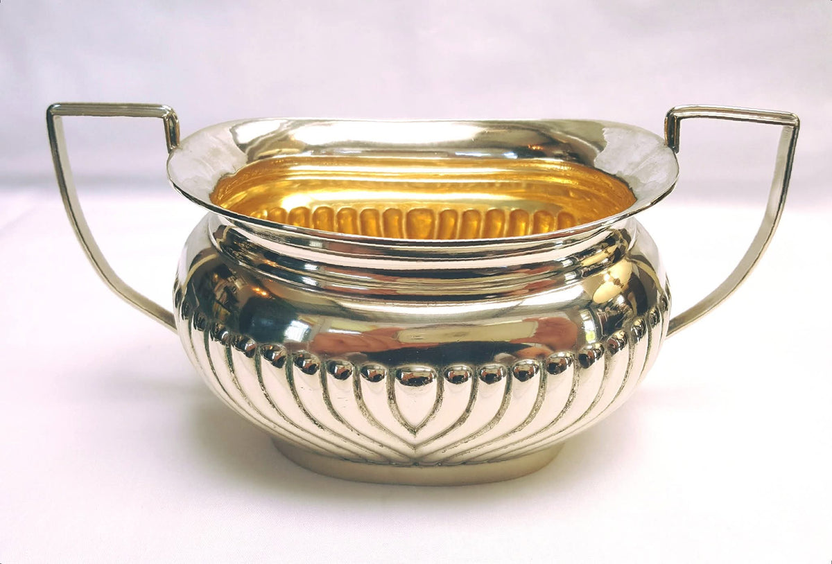 Antique Victorian Silver Plated 3-Piece Reeded Tea Set | Gilded Interiors | Teapot, Lidded Milk Jug & Sugar Bowl | Excellent Condition