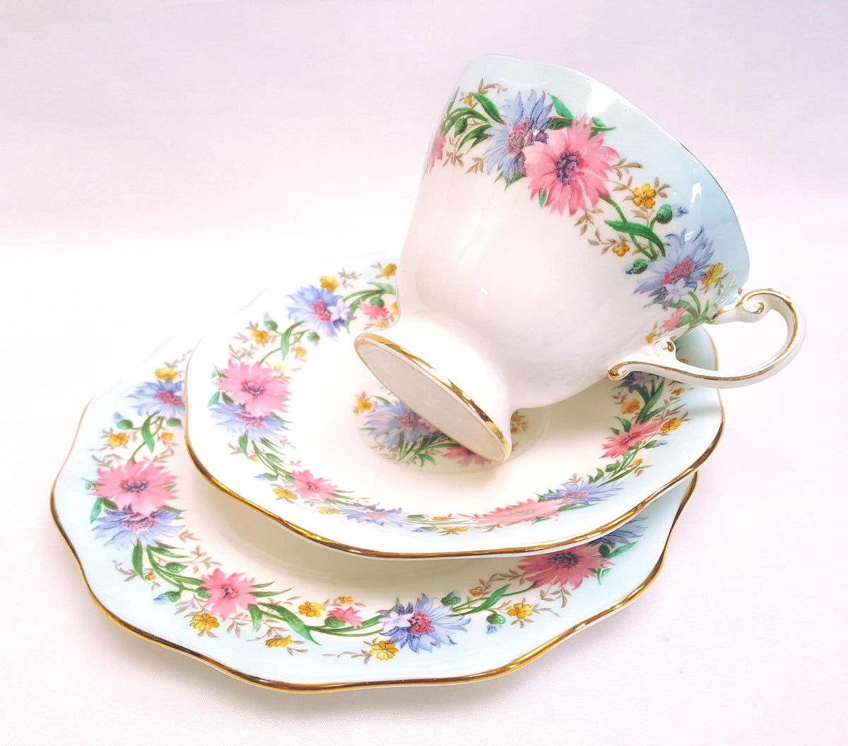 E. Brain & Co Ltd | Foley Bone China | 'Cornflower' | Two Trios | Bone China | Circa 1920s–1940s | Very Good Condition
