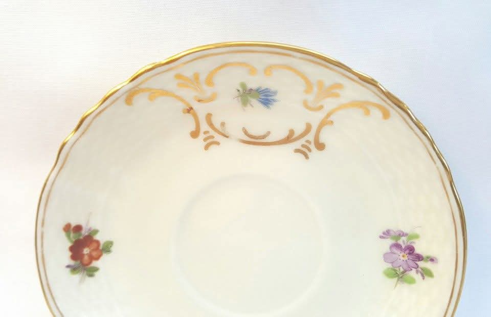 EPIAG | Scattered Flowers with Gilt Rococo Scrollwork | Demitasse Trio | Porcelain | Czechoslovakia | c.1920s–1930s