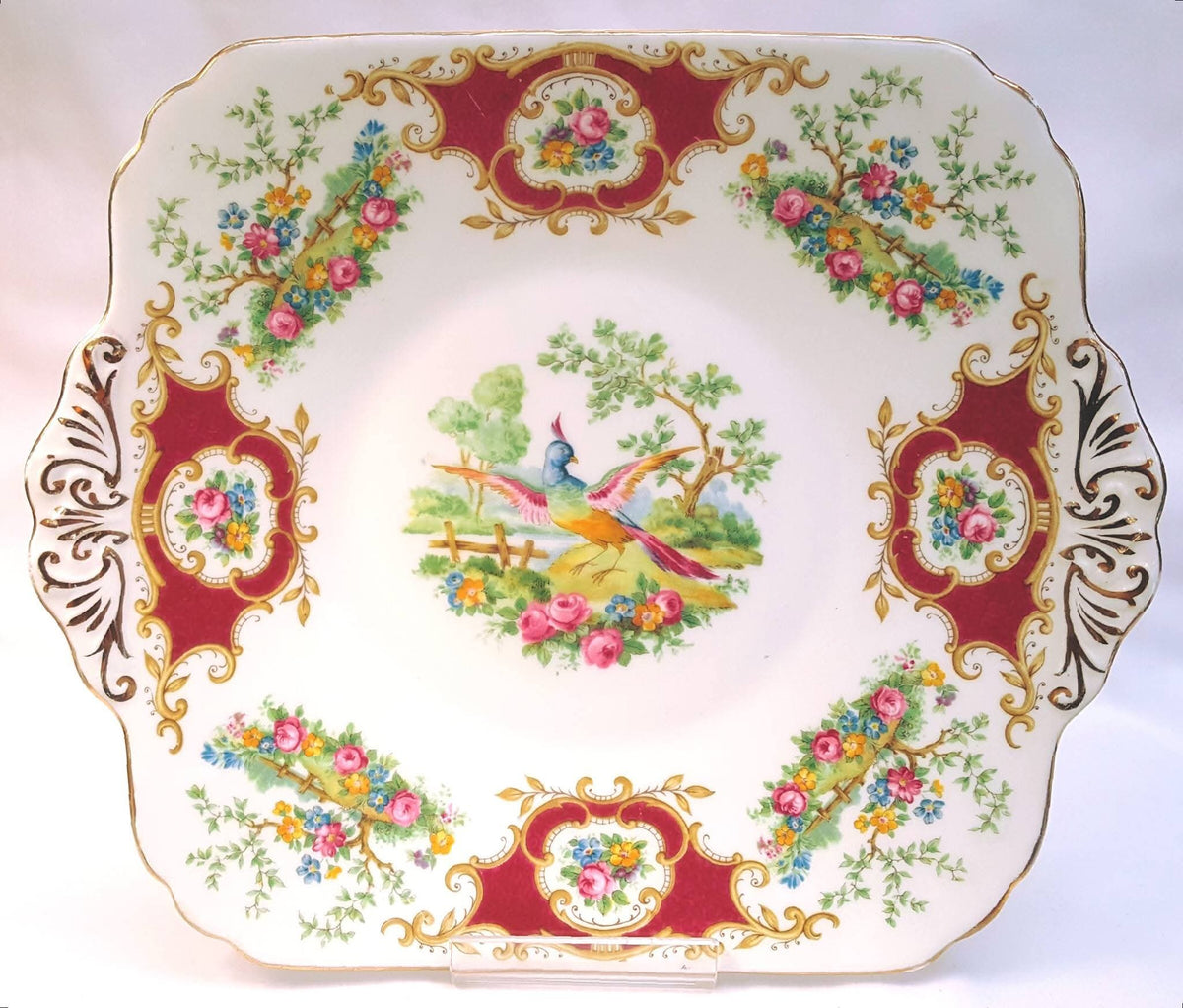 Foley China | Broadway Pattern | E. Brain & Co. Ltd. | Large Handled Cake Plate | English Bone China | Circa 1950s–1960s | Excellent Condition