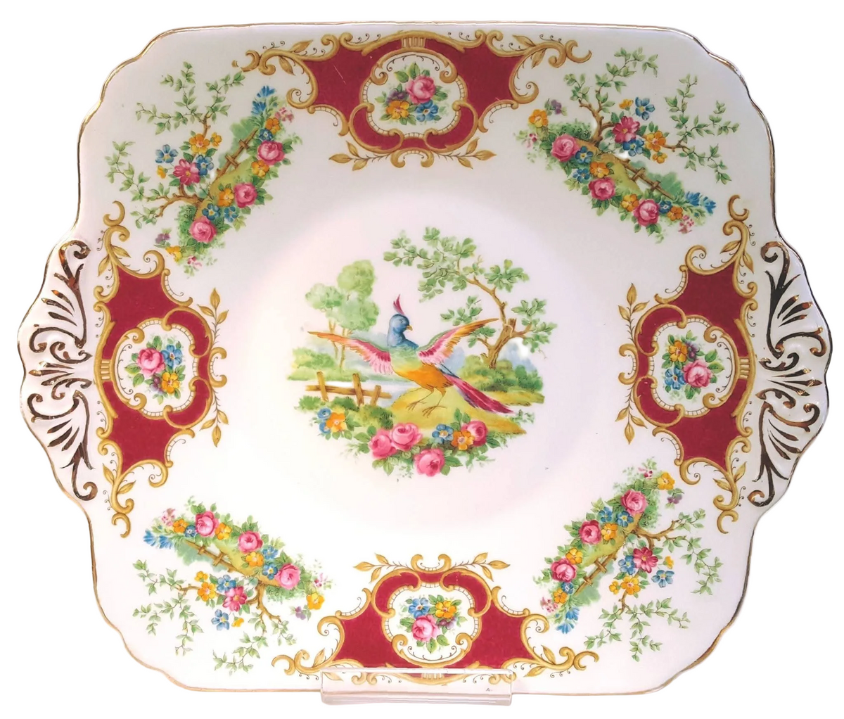 Foley China | Broadway Pattern | E. Brain & Co. Ltd. | Large Handled Cake Plate | English Bone China | Circa 1950s–1960s | Excellent Condition