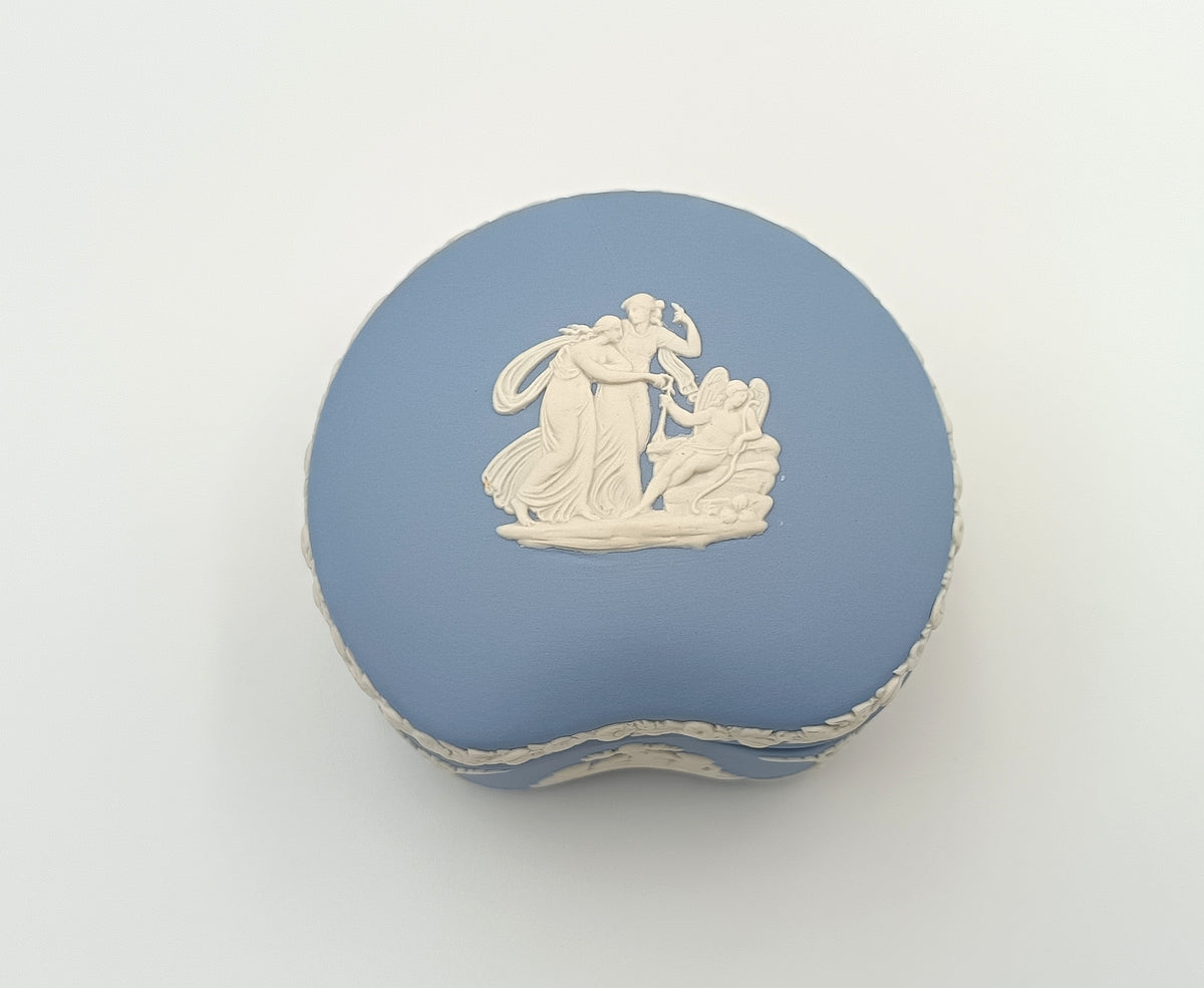 Wedgwood | Light Blue Jasperware | Kidney-Shaped Trinket Box | Mid-20th Century