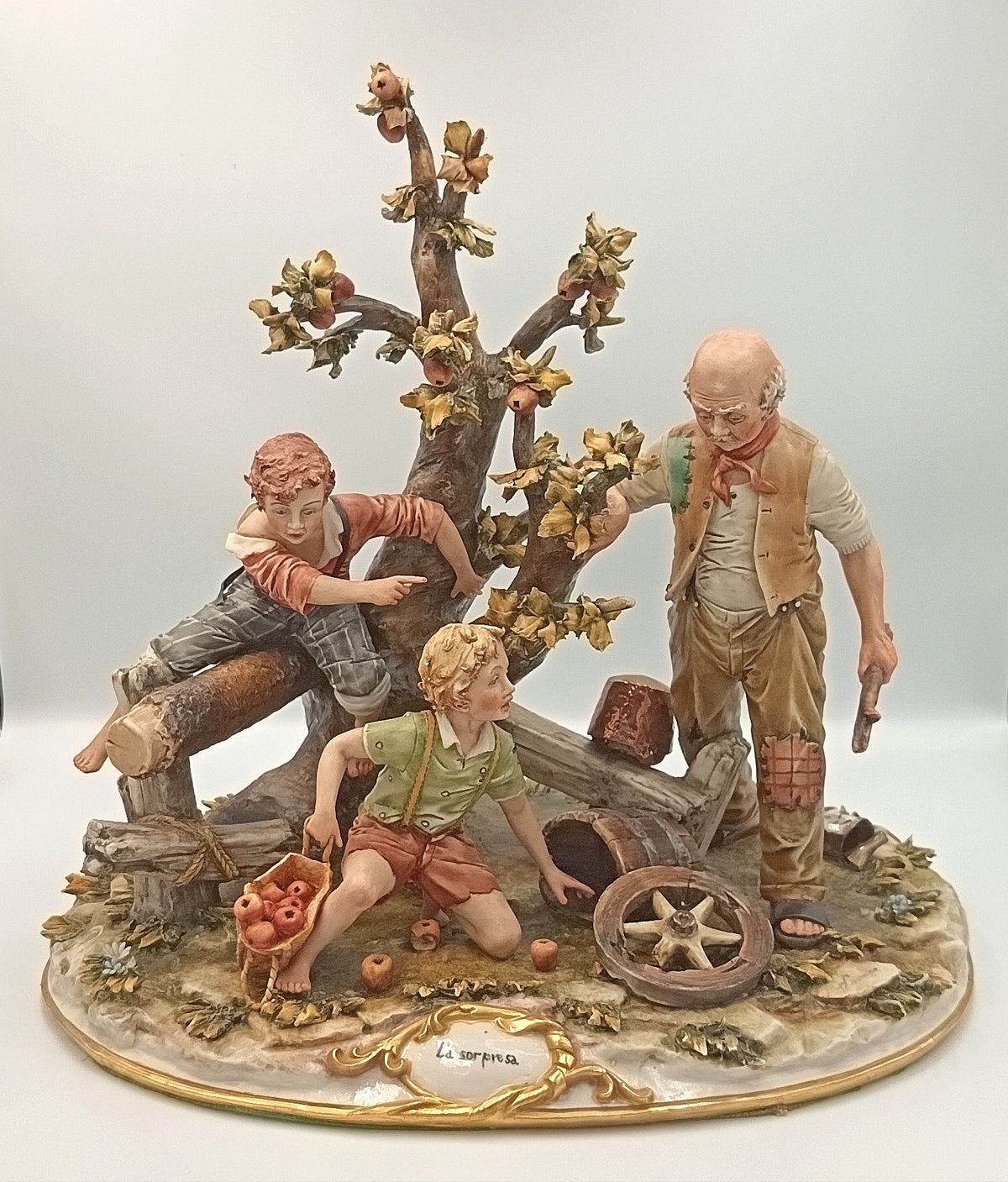 Lorenzo | La Sorpresa (The Surprise) | Large Capodimonte Figural Group | Hand-Painted Porcelain | Italy, 20th Century