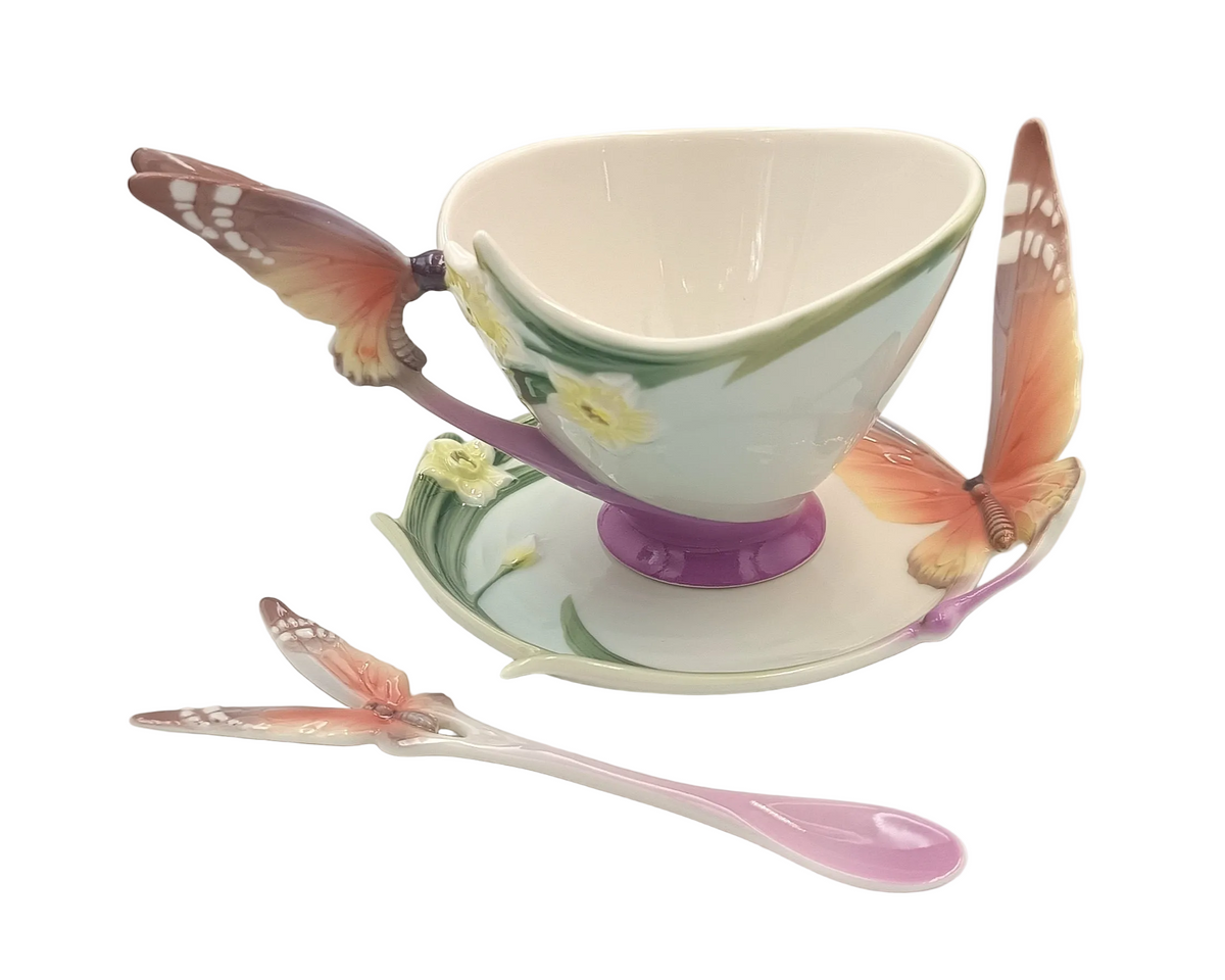 Franz Collection | Papillon Butterfly | Teacup, Saucer and Spoon | Porcelain | XP1693 | Designed by Jen Woo