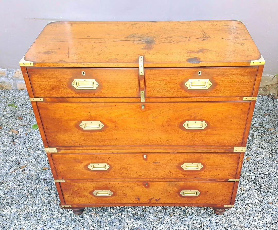 Victorian Military Campaign Chest | Two-Section Mahogany & Brass | c.1860