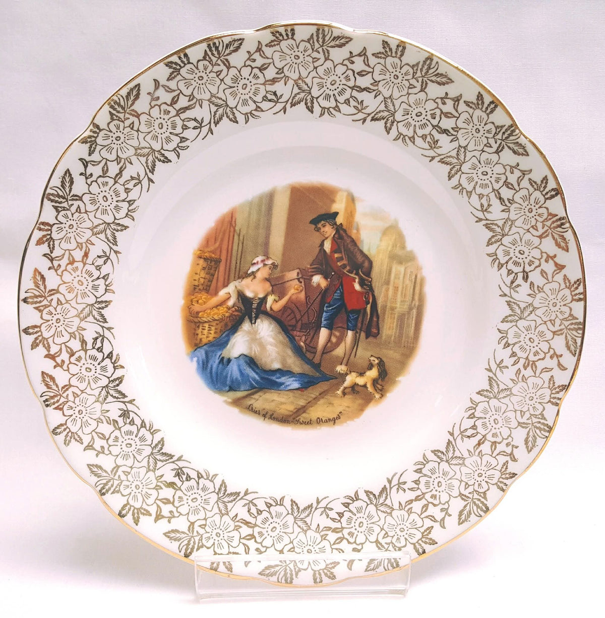 Springfield Bone China | 'Cries of London' Series | Bone China Trios (Teacup, Saucer & Side Plate) | Gold Floral Border | Made in England | Excellent Condition