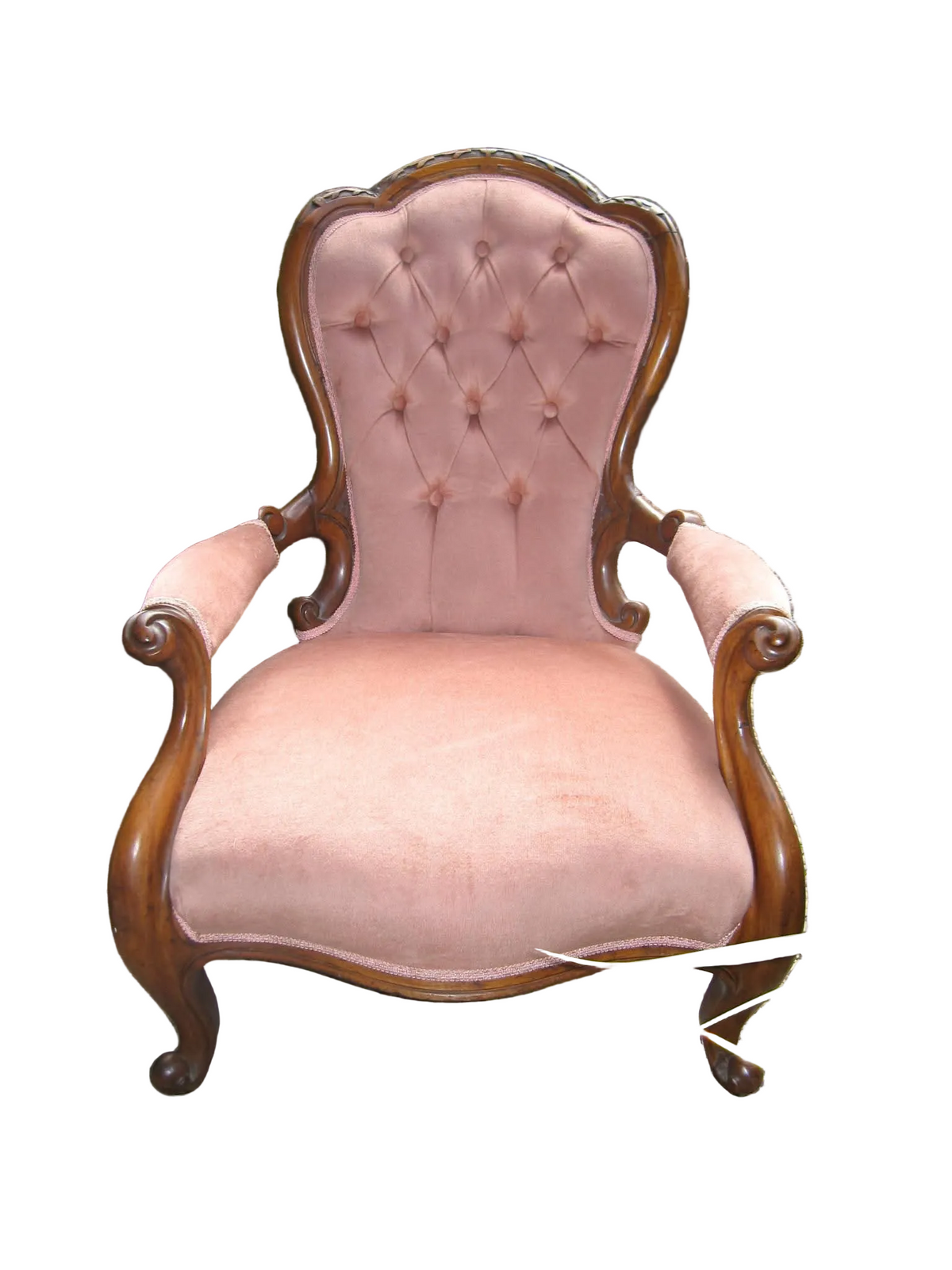 Victorian Period | Spoon-Back Armchair | Carved Solid Mahogany | Button-Tufted Upholstery | c.1837–1901