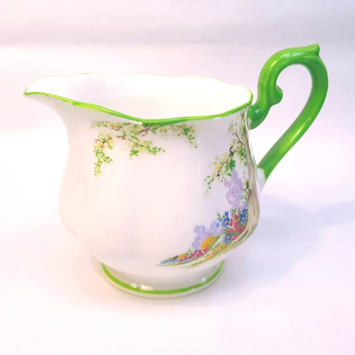 Royal Albert | 'Greenwood Tree' | Six-Piece Tea Setting for Four | Scalloped Green-Trimmed Bone China | Circa 1940s | Near-Unused Condition
