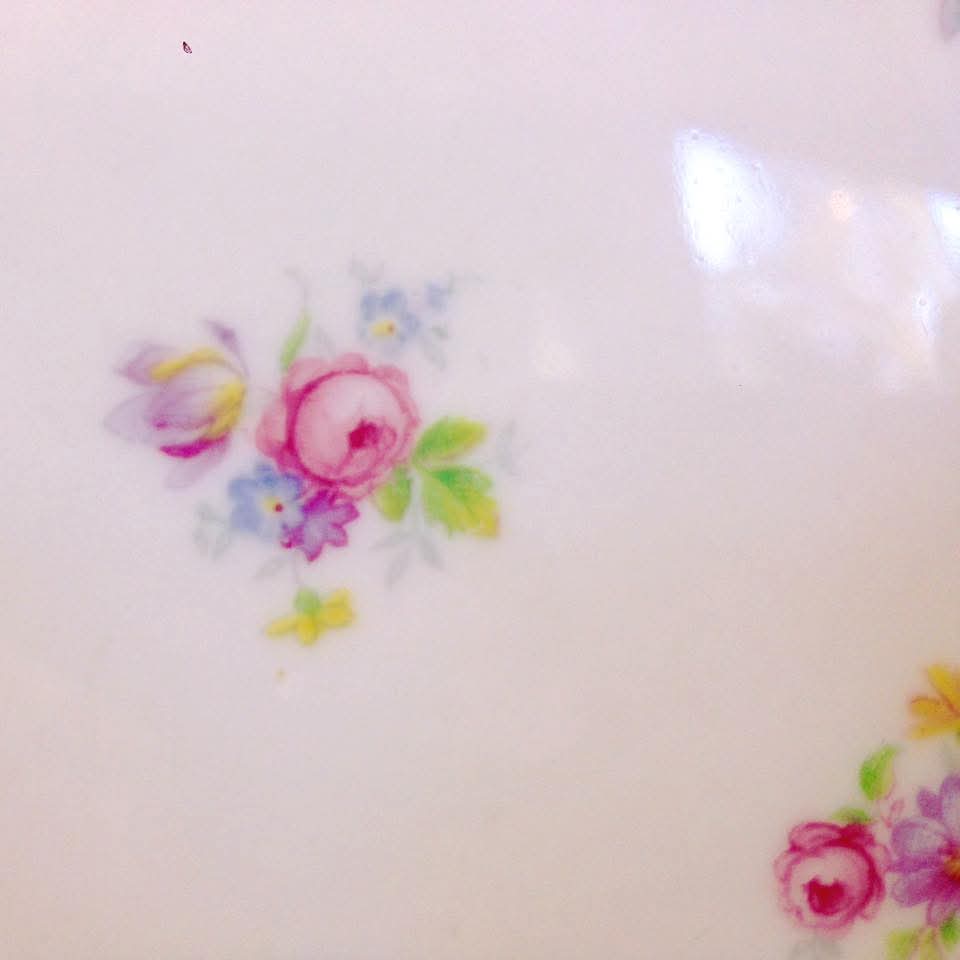 Victoria Porcelain Scattered Floral Tea Plates — Pink Roses & Forget-Me-Nots, Czechoslovakia, c.1920s–1930s — Set of Five