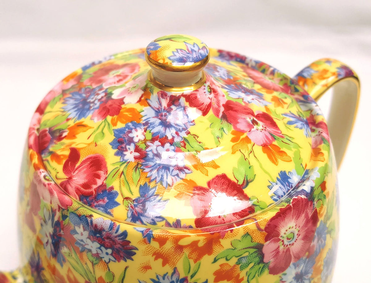 Grimwades Royal Winton | 'Royalty' Chintz | Pattern No. 3079 | 4-Cup Teapot, 2 Trios & Open Sugar Bowl | 1995 Revival | Unused Condition | Perfect Gilding Throughout