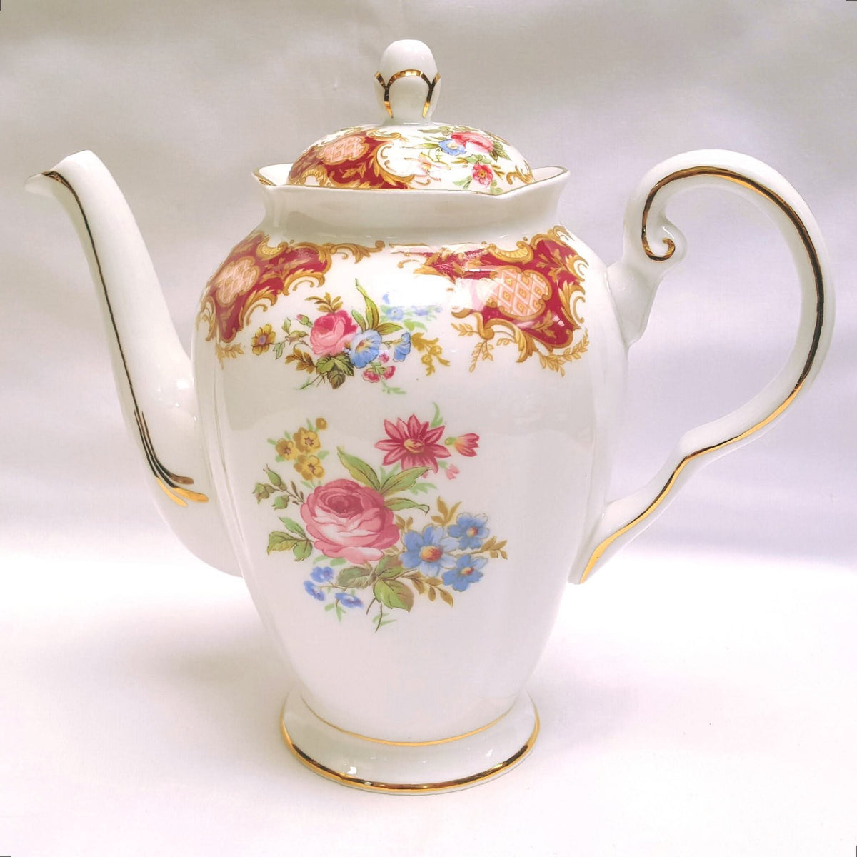 Tuscan Fine Bone China | Windsor | Coffee Set | Crimson & Gold Rococo | Circa late 1940s–1950s