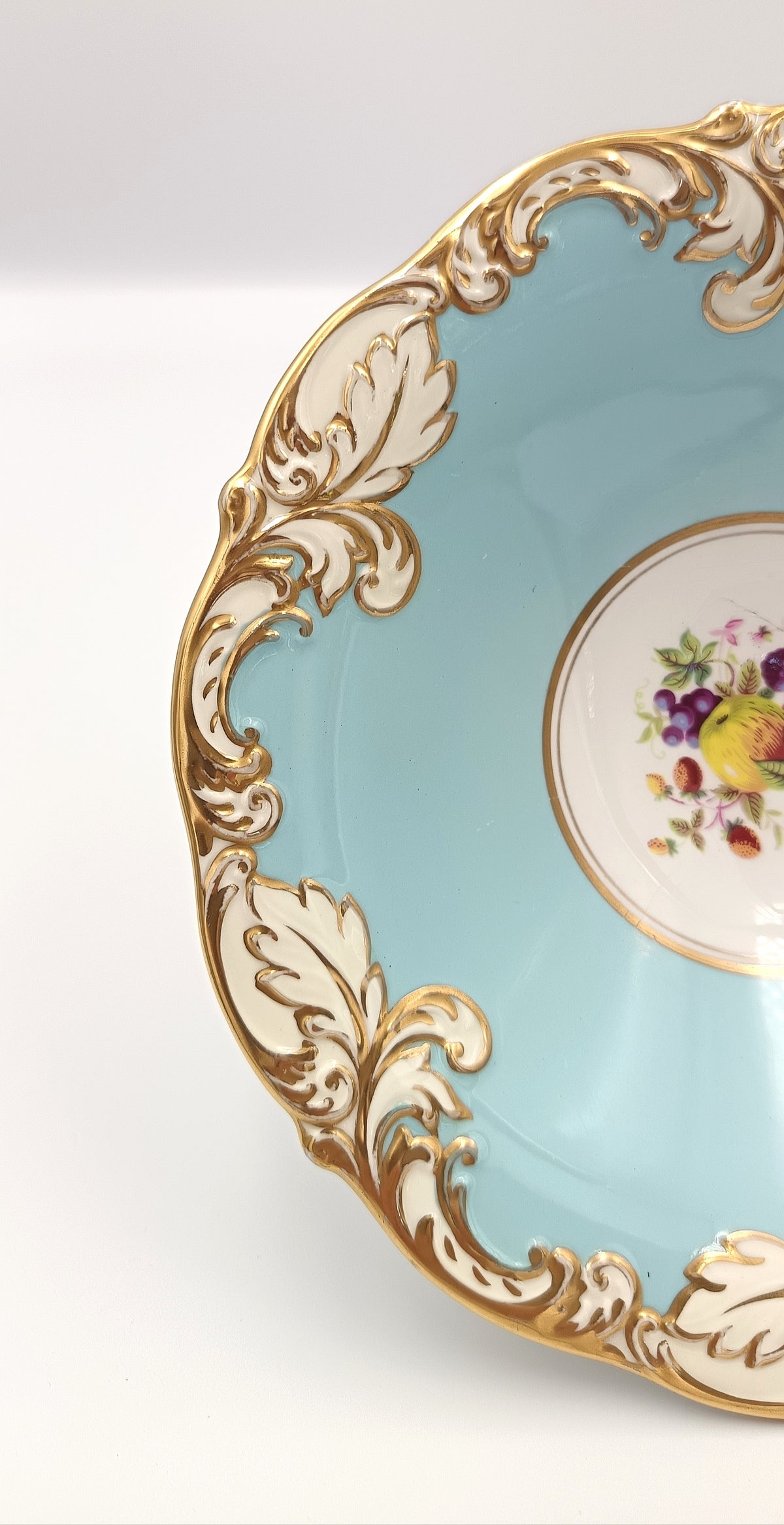 Paragon | Fine Bone China | Tazza | Turquoise Ground with Hand-Painted Fruit Centre | Rococo Revival | c.1952–1960