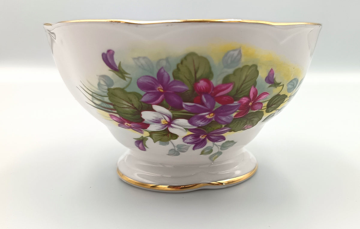 Royal Albert | Bone China | Open Sugar Bowl | Montrose Shape | Violet Floral Pattern | England | c.1935–1960