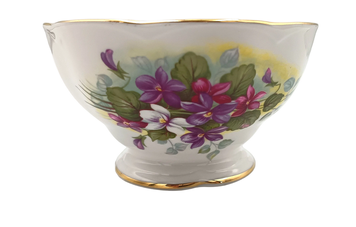 Royal Albert | Bone China | Open Sugar Bowl | Montrose Shape | Violet Floral Pattern | England | c.1935–1960
