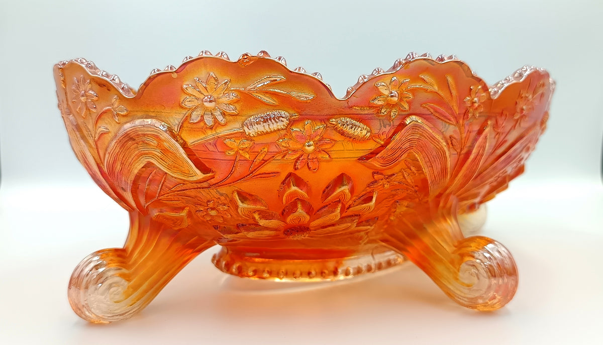 Fenton Thistle Carnival Glass Banana Boat, Marigold, photo 6 of 9