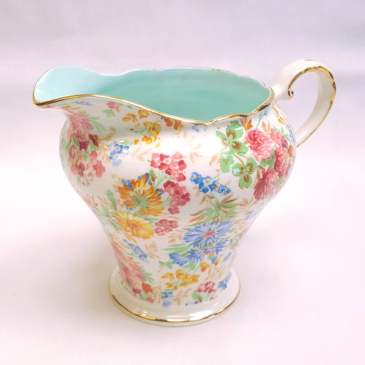 Aynsley | 'Summer Chintz' Pattern C802 | Part Tea Service — Three Trios, Milk Jug & Sugar Bowl | Bone China | Circa 1940s | Excellent Condition