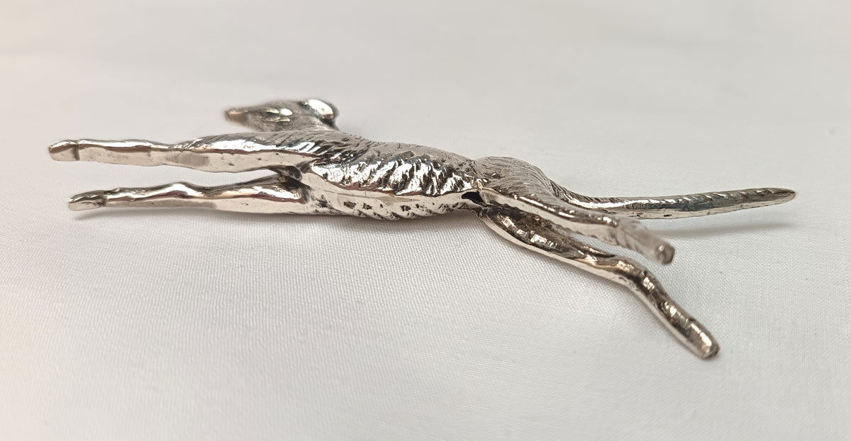Unmarked Silver | Running Greyhound Figurine | Hand-Cast | Antique