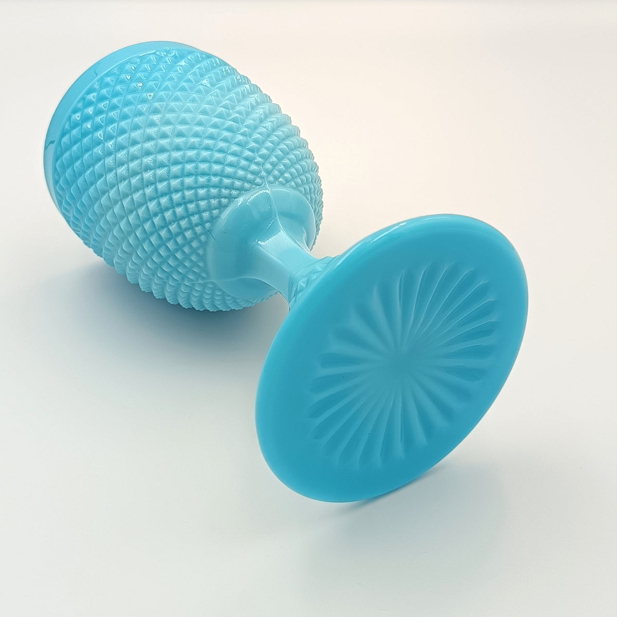 Casa Pupo | Turquoise Blue Milk Glass Goblet | Diamond Hobnail Pattern | c.1960s