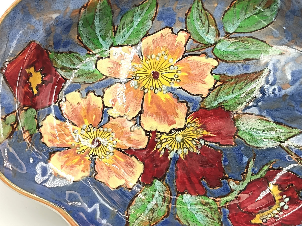 Royal Doulton | Wild Rose (D6177) | Serpentine Tray Dish | Hand-Painted Earthenware | Burslem, England, c.1940s