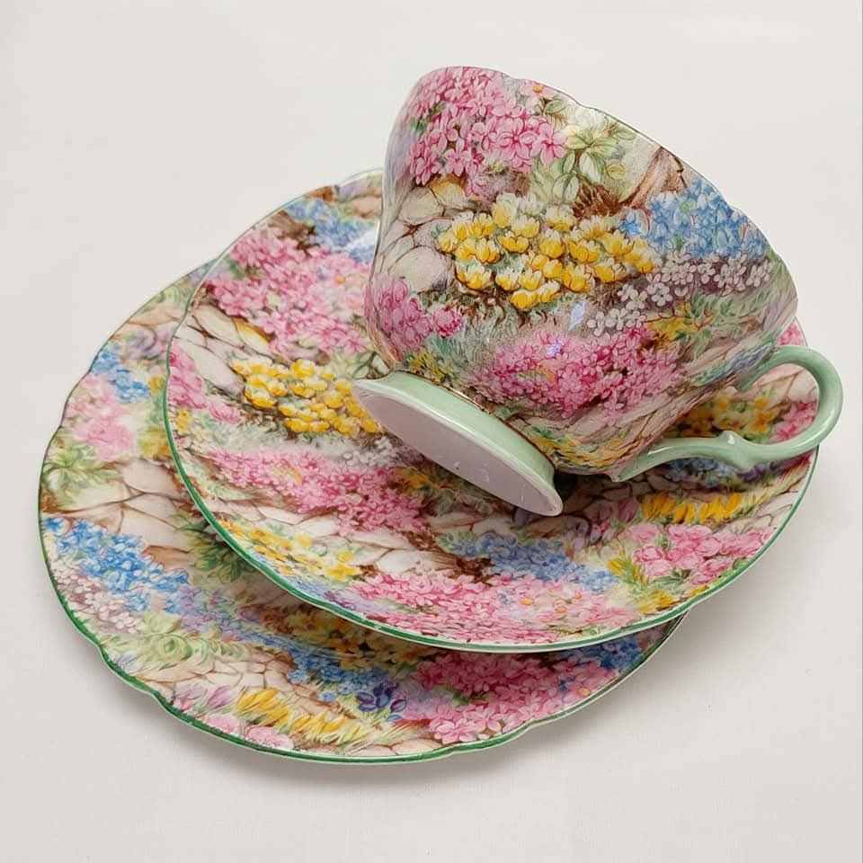 Rare Shelley ‘Rock Garden’ Chintz Fine Bone China Trios – Timeless English Tea Elegance