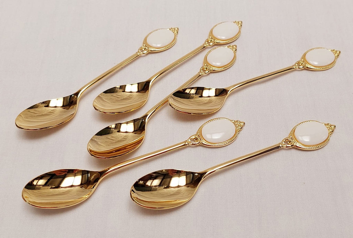 Ultra Rare Vintage Royal Albert Val D'Or Gold Plated Teaspoon Set — Complete Set of 6, Original Box, Mint Condition