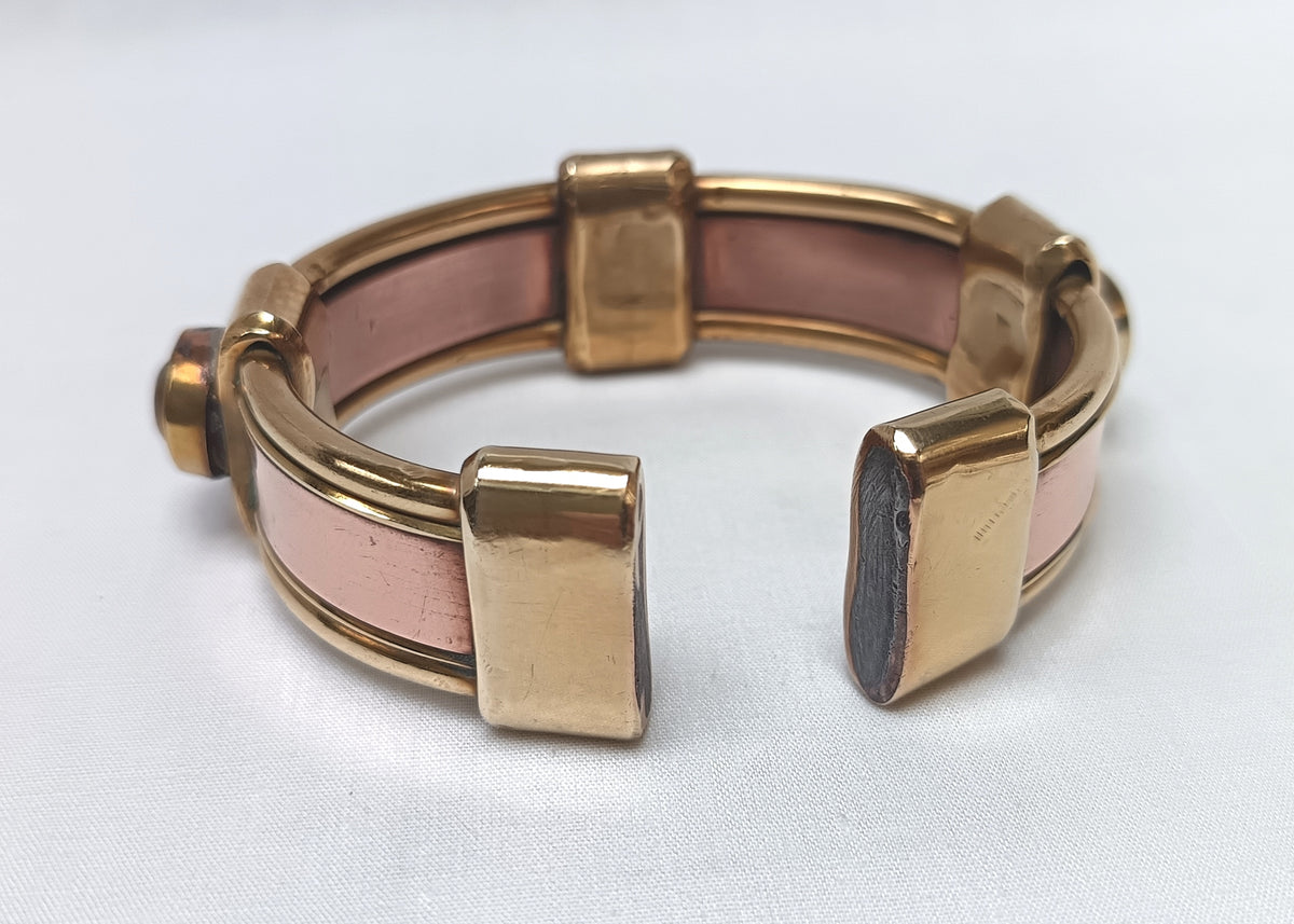 Handcrafted Solid Copper & Brass Men’s Bangle – Tiger’s Eye Statement Piece