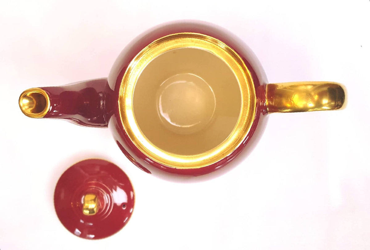 Crown Devon | Fielding's | Lynton Shape | Art Deco Burgundy & Gold Coffee Service | 15 Pieces | Rd Applied For | Pattern 3184 | Circa Late 1920s–1930s | England | Excellent Unused Condition