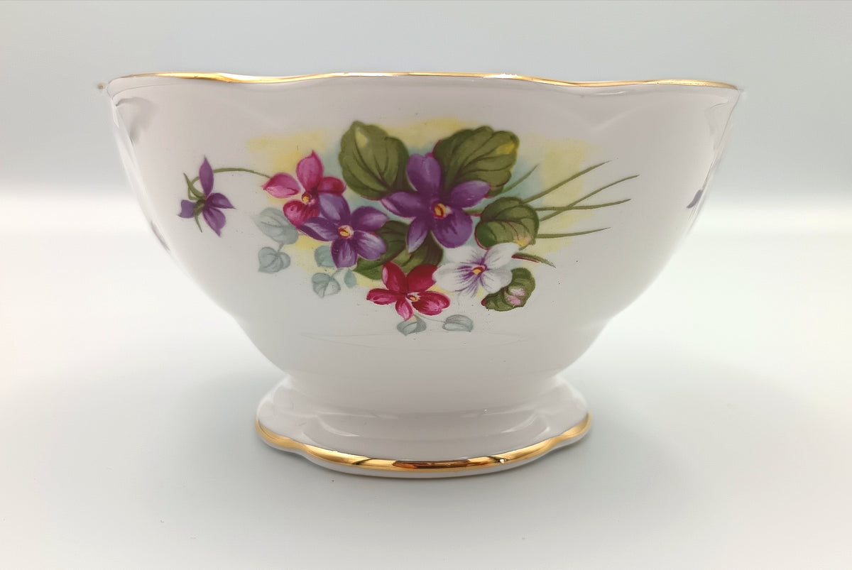 Royal Albert | Bone China | Open Sugar Bowl | Montrose Shape | Violet Floral Pattern | England | c.1935–1960