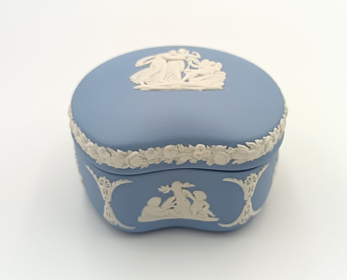 Wedgwood | Light Blue Jasperware | Kidney-Shaped Trinket Box | Mid-20th Century
