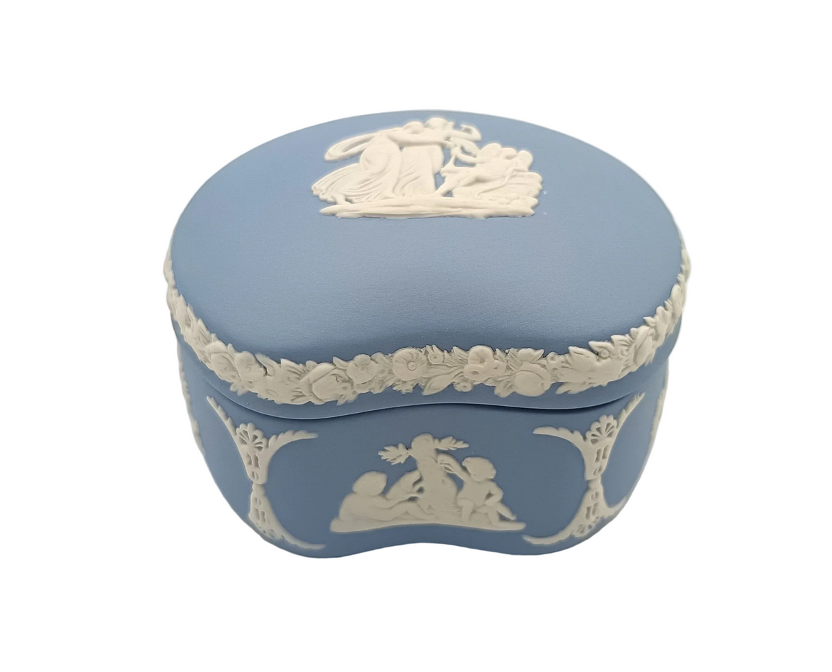 Wedgwood | Light Blue Jasperware | Kidney-Shaped Trinket Box | Mid-20th Century